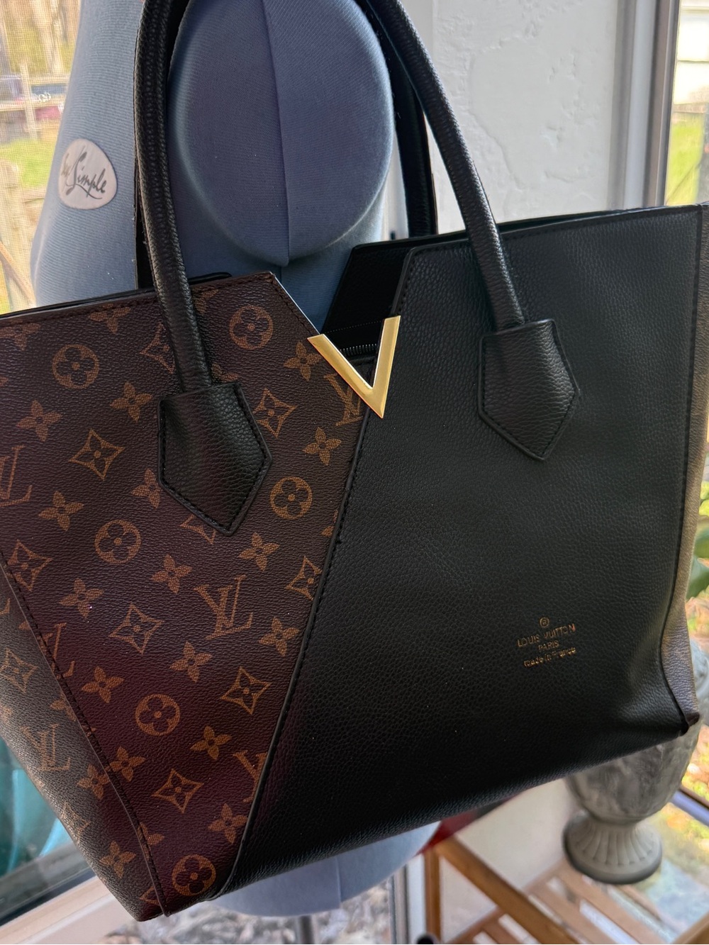 Designer inspired Black & Brown Monogram Two-Tone Tote